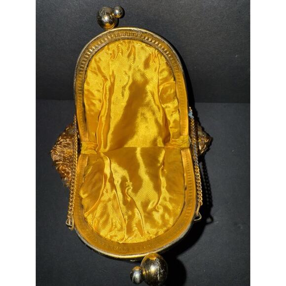 Vtg Dome Top Gold Sequin Evening Bag Lined Purse Handbag Kiss Clasp Cocktail - Picture 7 of 8